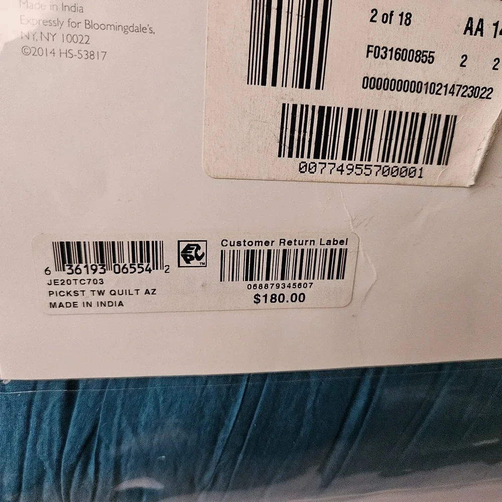 Twin Pickstitch Blue Quilt Bedding Ruched Feminine‎ Cottagecore Cotton Sky New